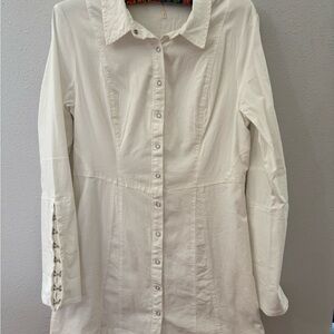 Free People White Button-Up Long Sleeve Shirt Dress